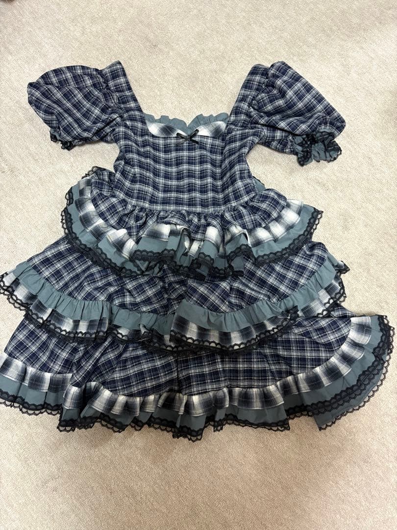 lillilly Starry バイカラー フリルドレス ブルー