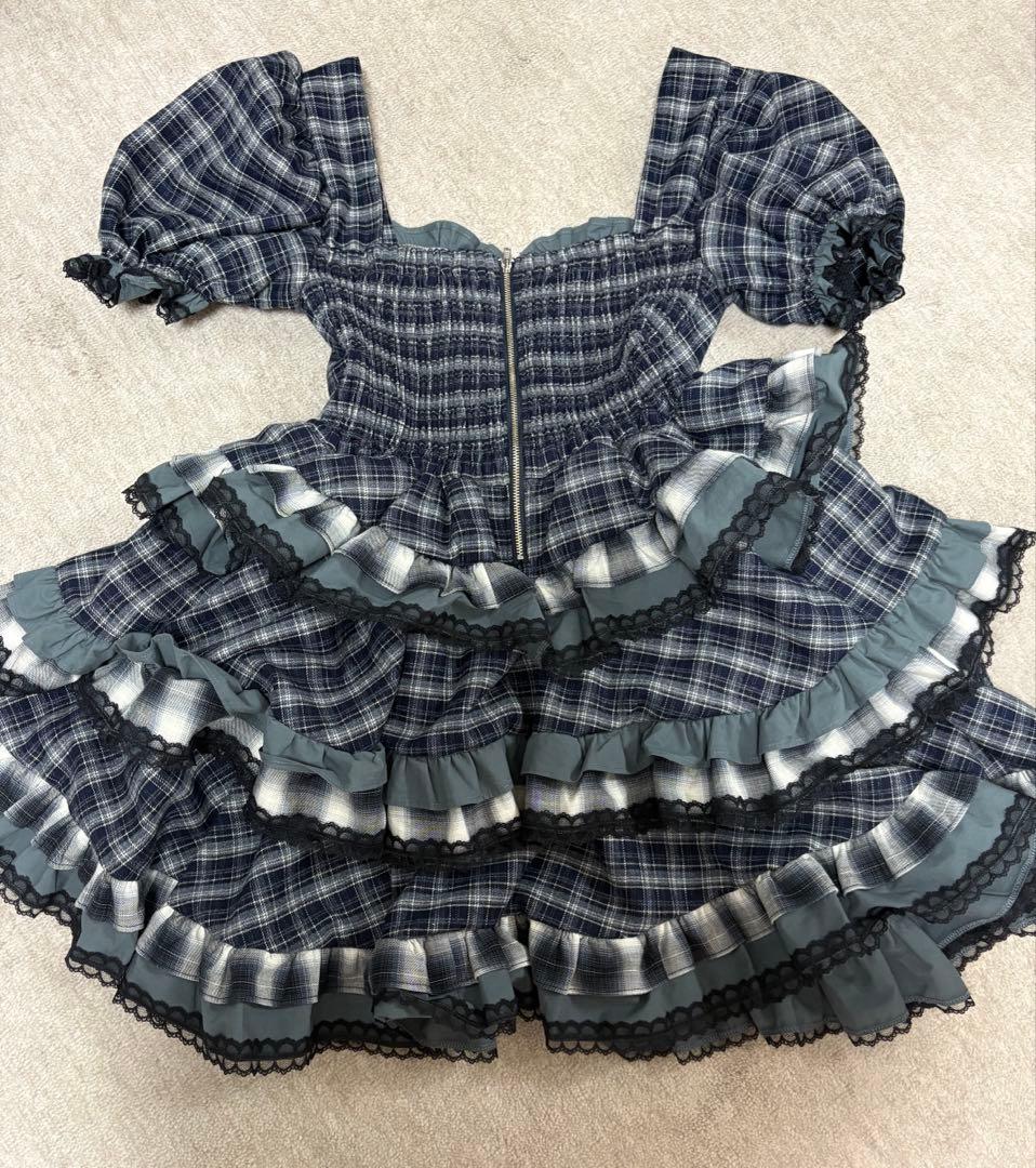 lillilly Starry バイカラー フリルドレス ブルー