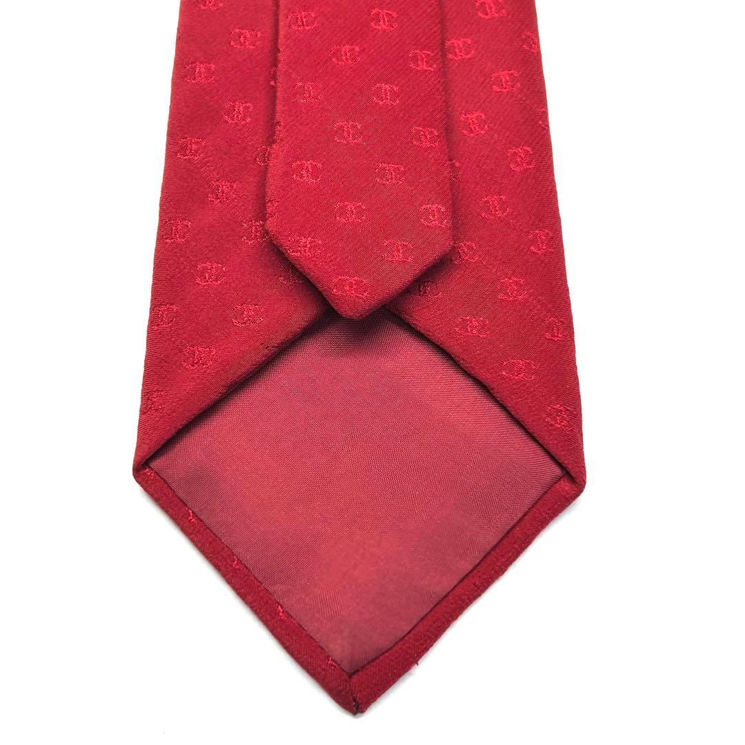 【未使用に近い✨】シャネル ネクタイ レッド ココマーク 総柄 ロゴ 高級シルク