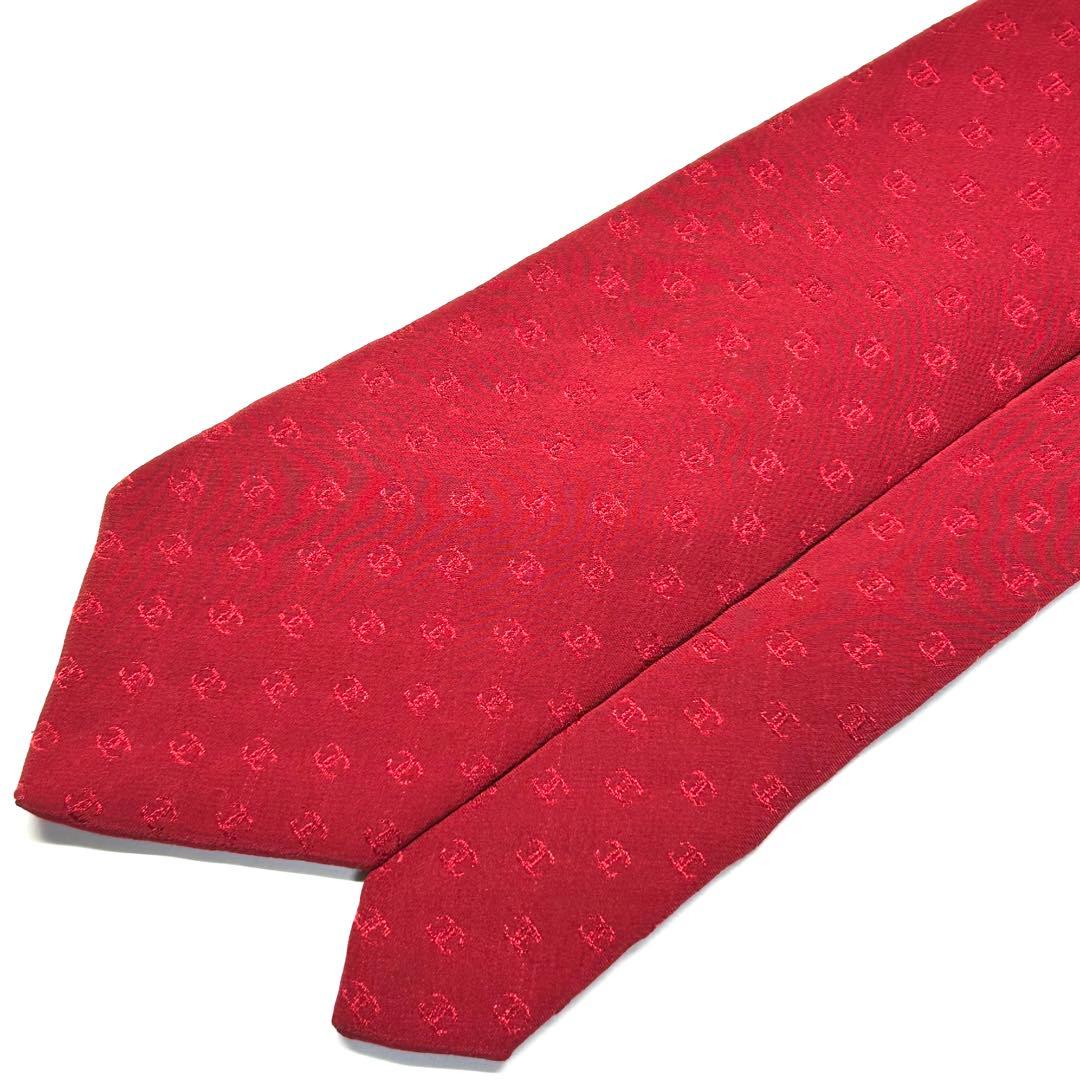【未使用に近い✨】シャネル ネクタイ レッド ココマーク 総柄 ロゴ 高級シルク
