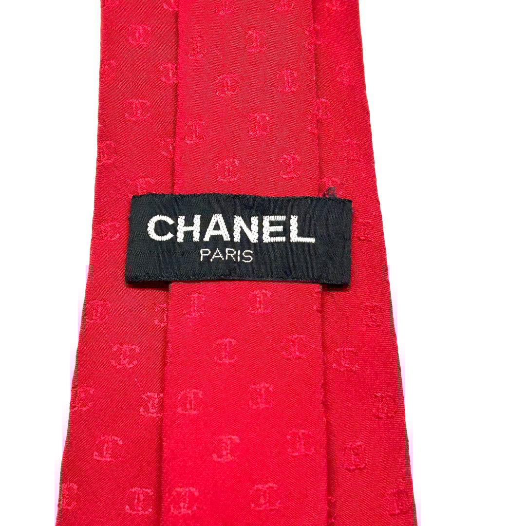 【未使用に近い✨】シャネル ネクタイ レッド ココマーク 総柄 ロゴ 高級シルク