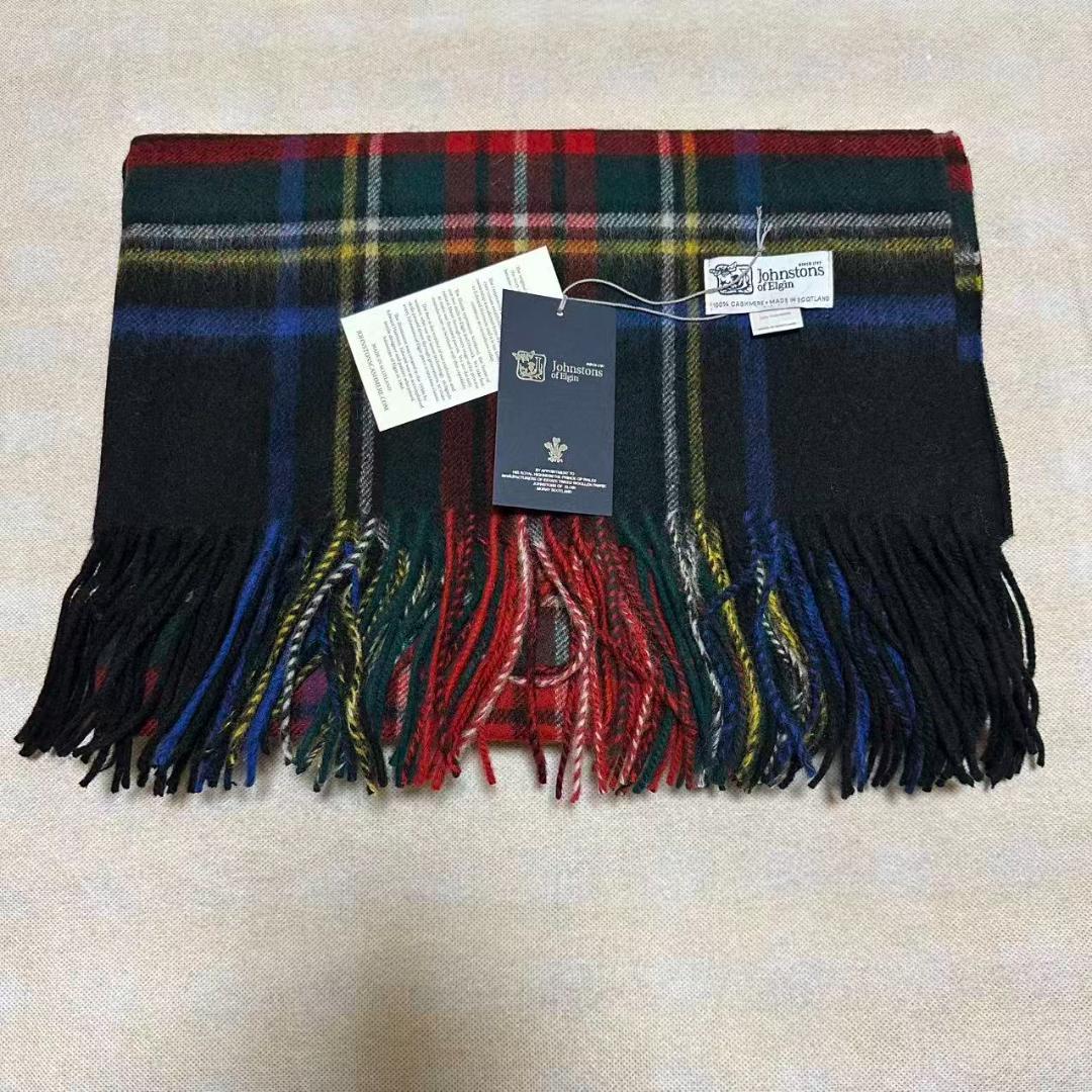 P*S様 ジョンストンズ カシミア 大判ブラックスチュワート ストール マフラー