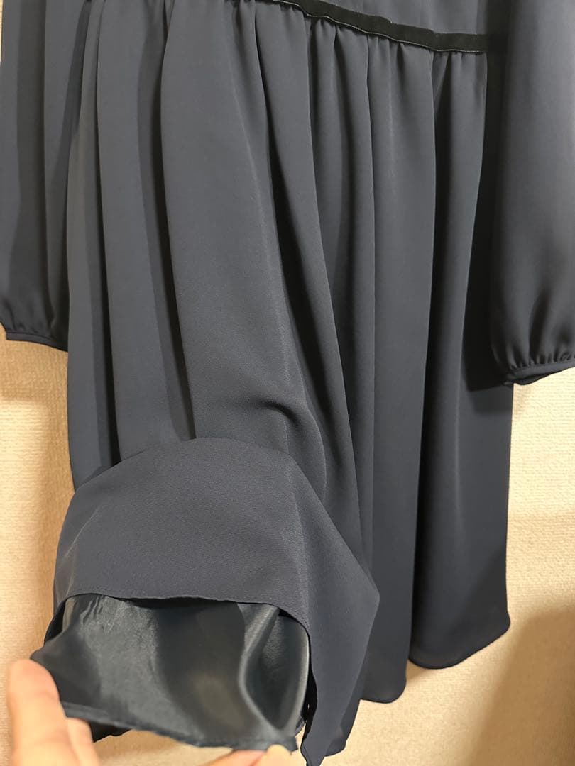 BEAMSネイビー 長袖 フォーマルワンピース キッズ150フリル襟