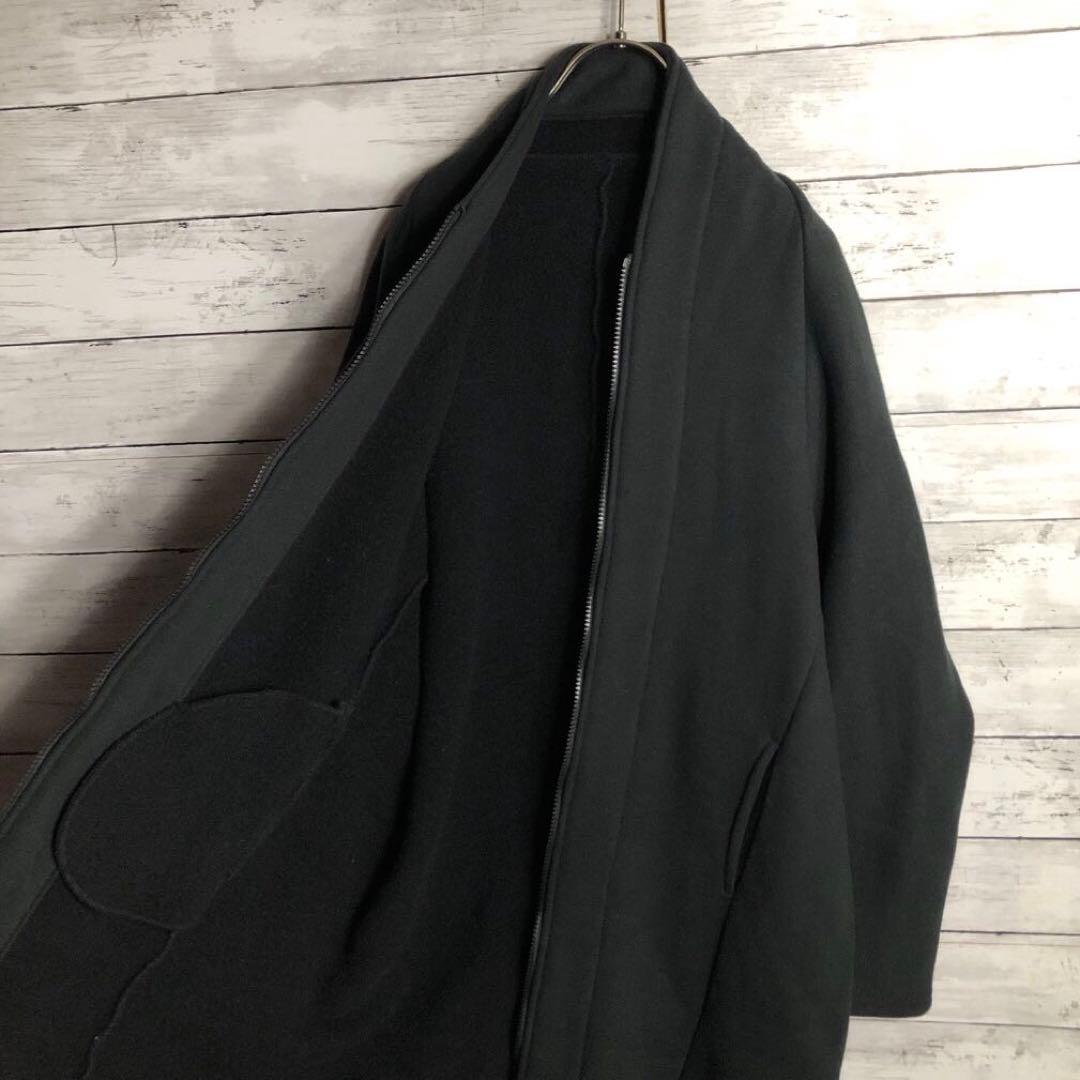 ヨウジヤマモト スウェット生地ロングコート フルジップ ノーカラーウールコットン