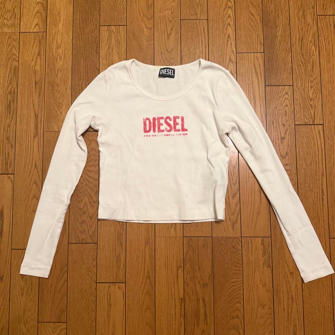 DIESEL ロゴ Tシャツ ロンT ショート丈 クロップド ホワイト 白