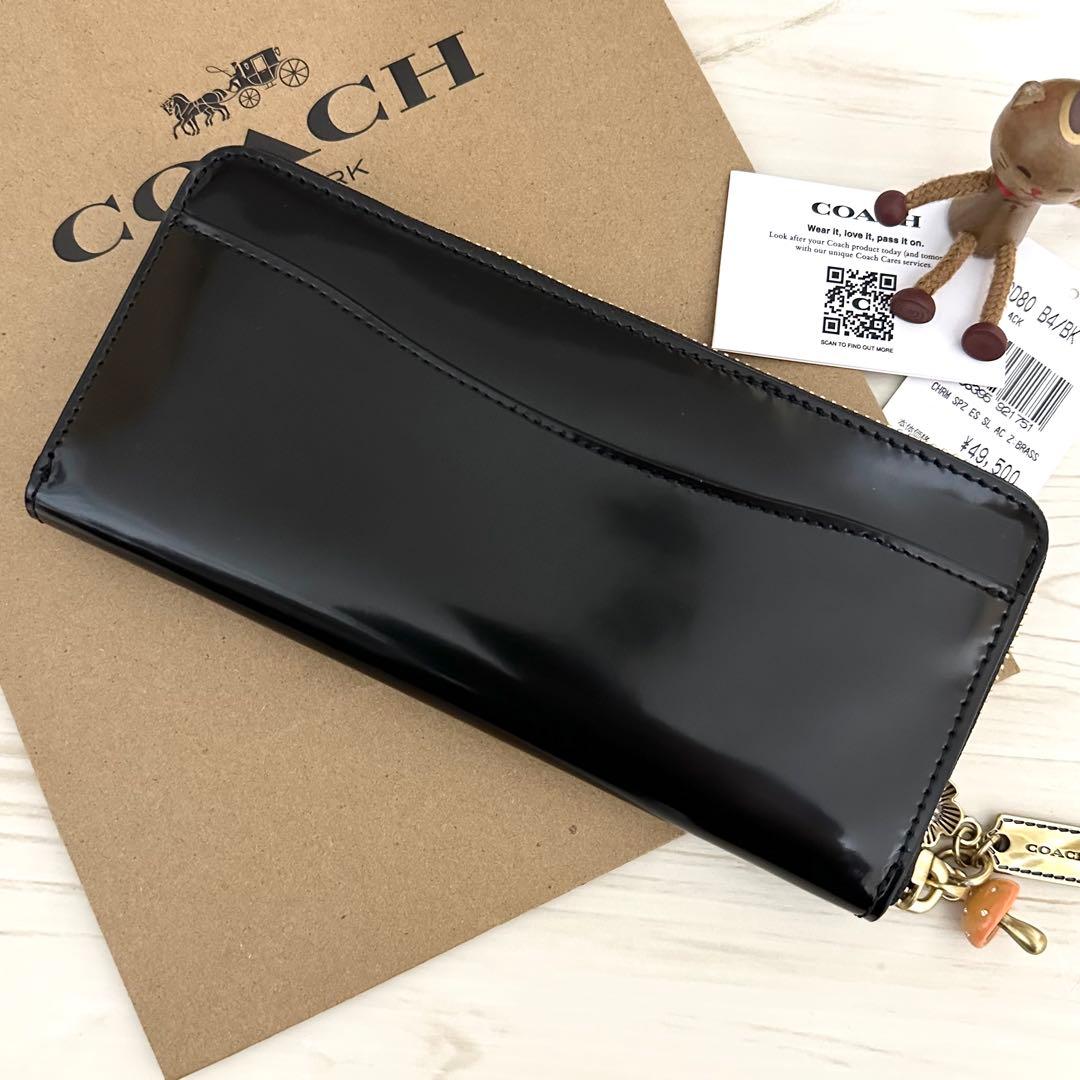 ★ 店頭完売 高級感のエナメルレザー 新品 COACH コーチ 長財布 ブラック