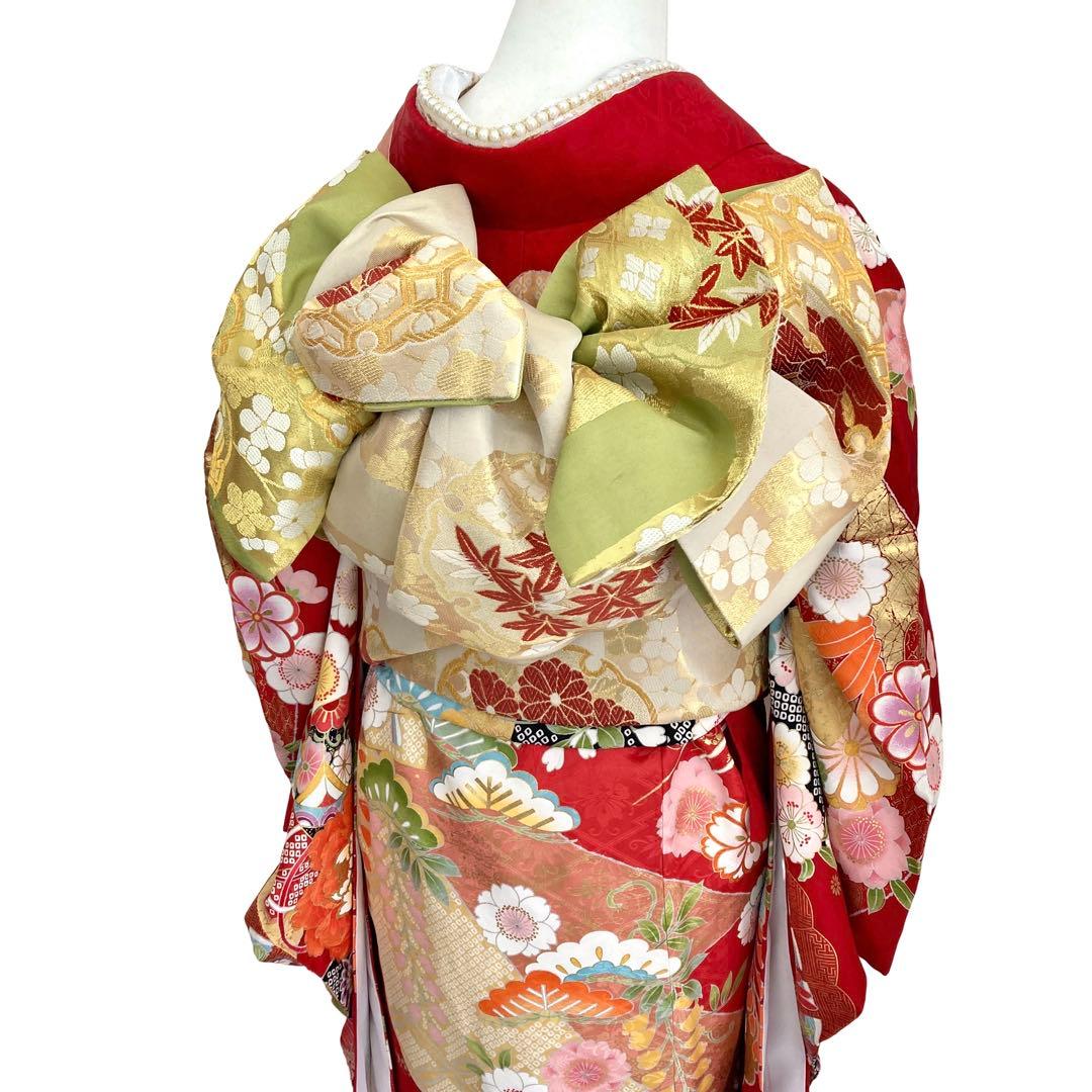 赤 古典柄 ゆったり 振袖7点セット‼️ 成人式 フルセット NO6ま6