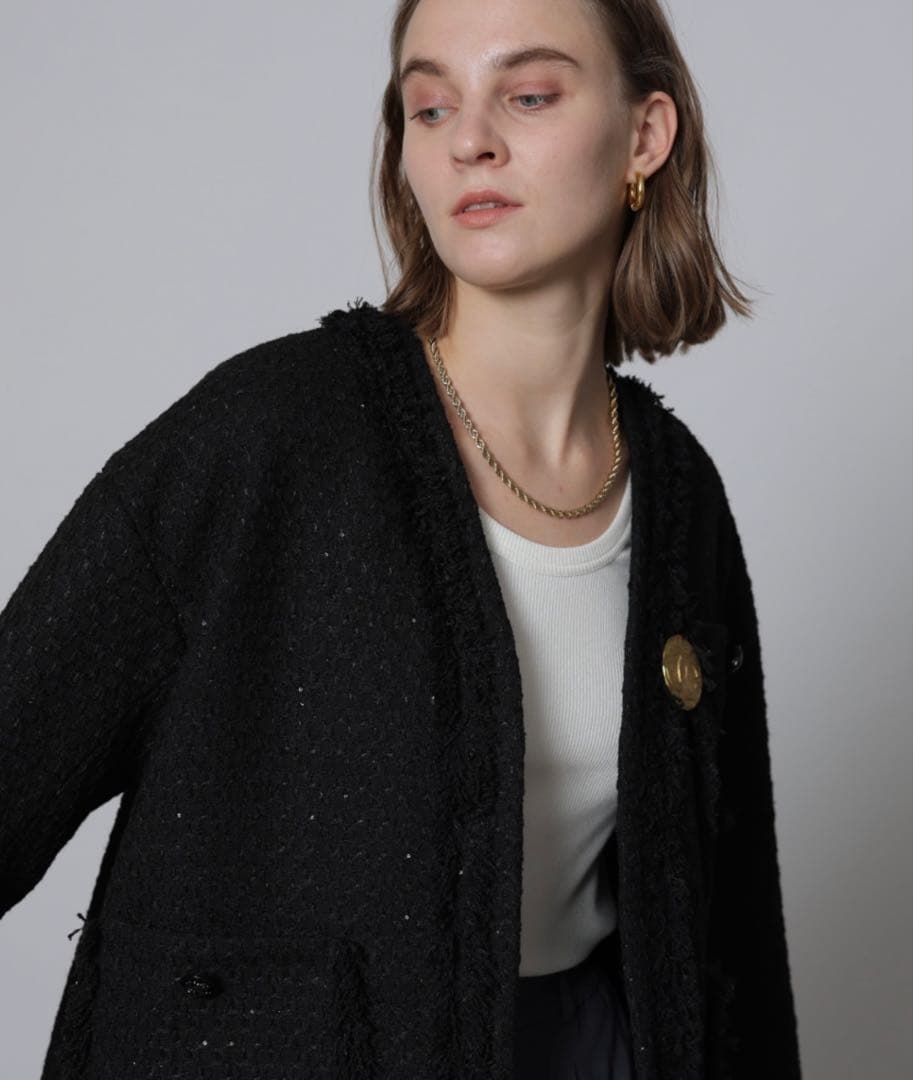 cadune ツイードジャケット　ノーカラージャケット オケージョン　卒入学