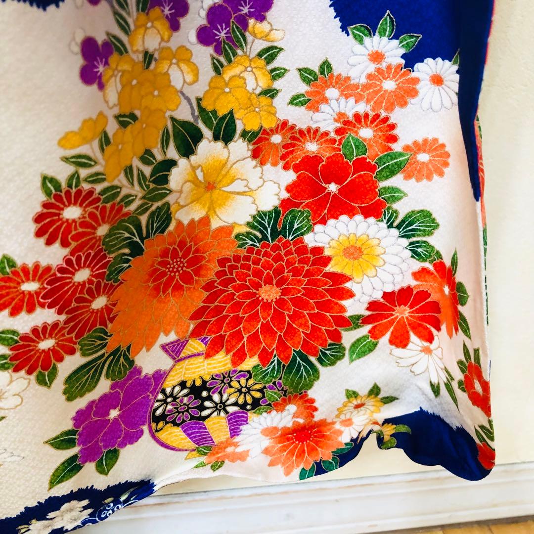 七五三 七歳‼️人気 Blueに花籠菊金彩煌びやか際立つ‼️安心フルセット