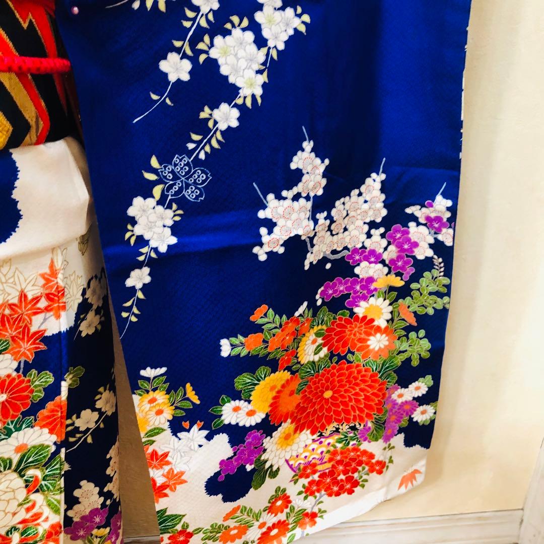 七五三 七歳‼️人気 Blueに花籠菊金彩煌びやか際立つ‼️安心フルセット