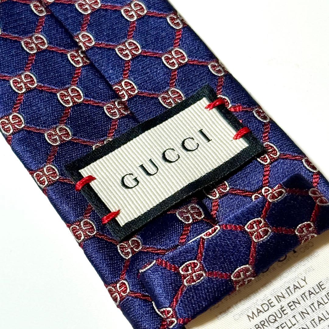 【未使用】 GUCCI グッチ GG柄 ネイビー系 ネクタイ ナロータイ tie