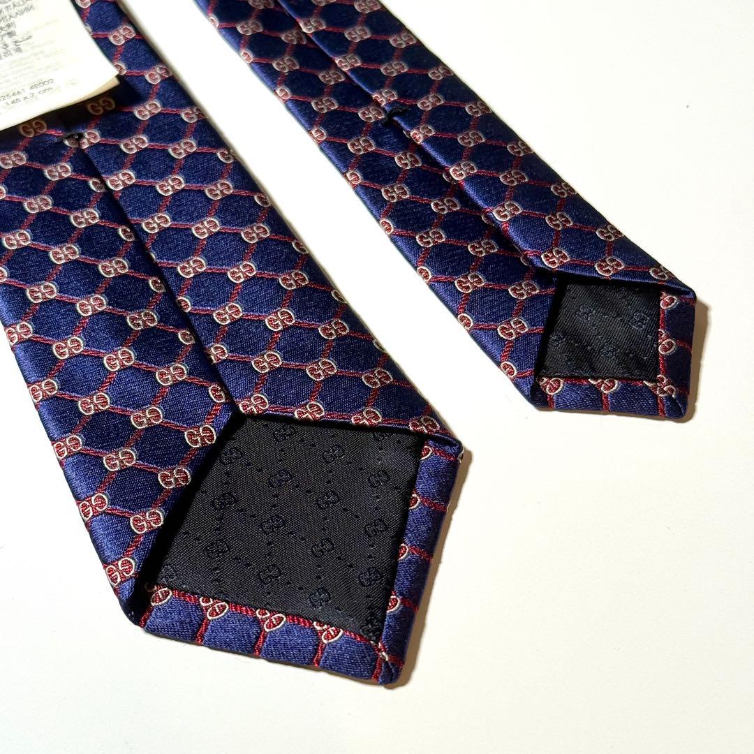 【未使用】 GUCCI グッチ GG柄 ネイビー系 ネクタイ ナロータイ tie