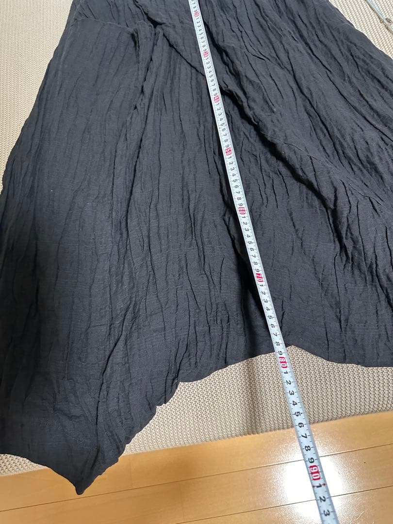 MOYURU モユル サルエルパンツ リネン混 シワ加工 ブラック M〜L