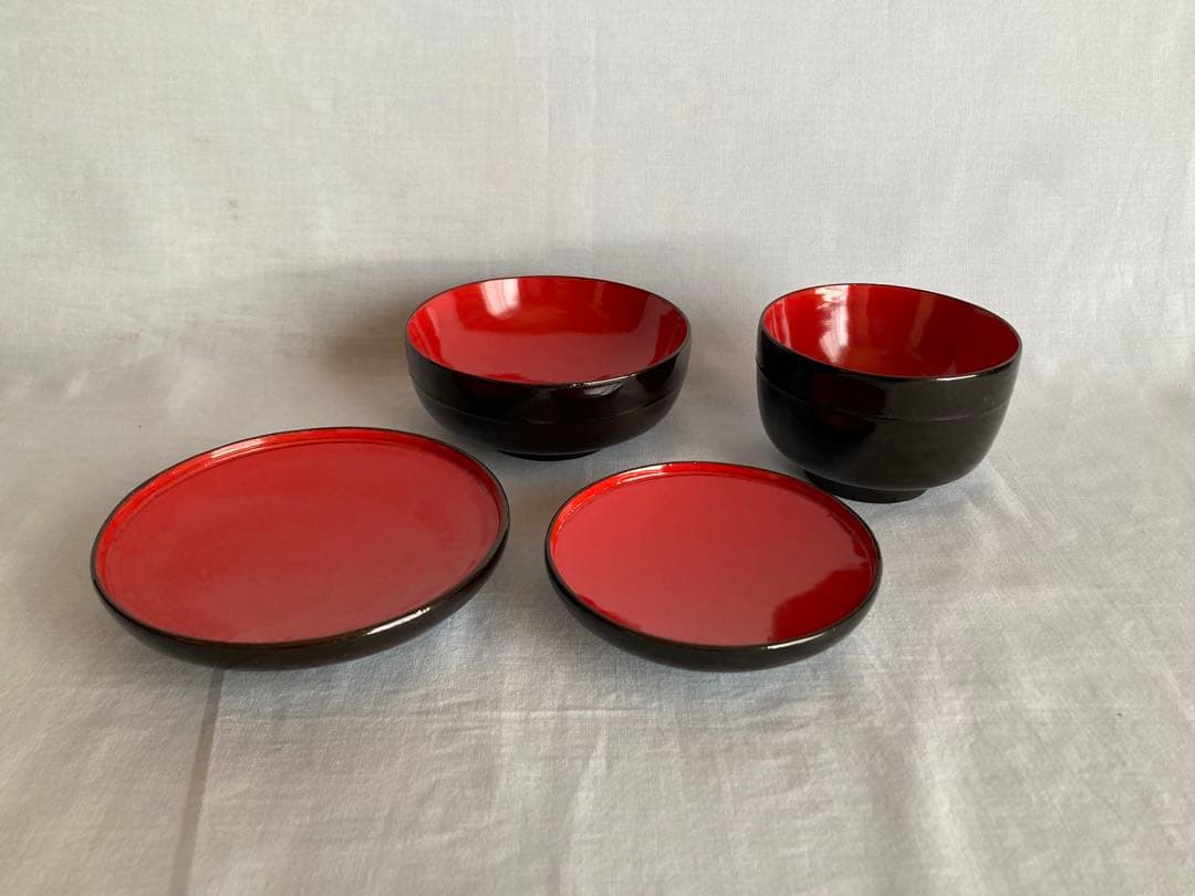 最終 蔵出し 輪島塗 輪島内朱椀 一文字椀5種2セット=10客 明治14年 国産