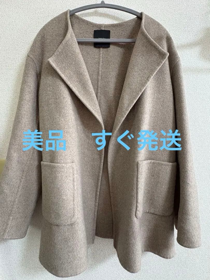 Spick&Span ノーカラーリバーコート　ベージュ　ウール　ミディアムコート