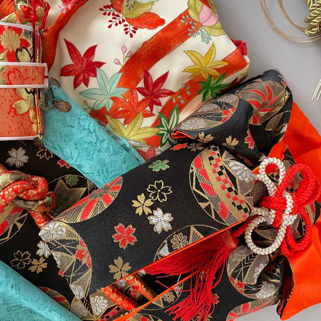 七五三 アンティークお着物セット　小柄な7歳さん　6歳　作り帯コーデ　髪飾り付き