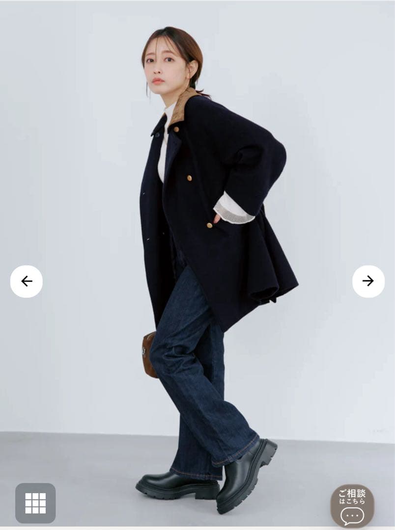 COHINA 2wayカラーゴールドボタンミドルコート