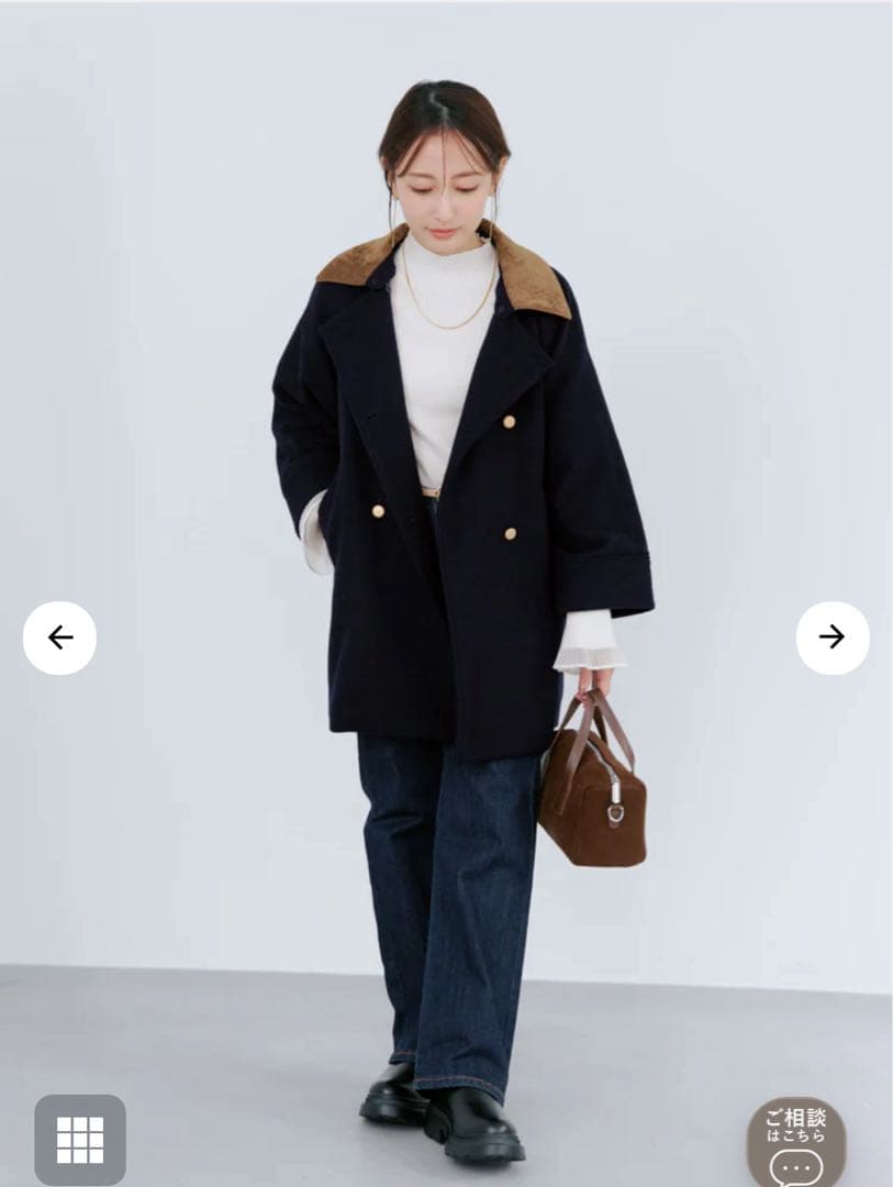 COHINA 2wayカラーゴールドボタンミドルコート