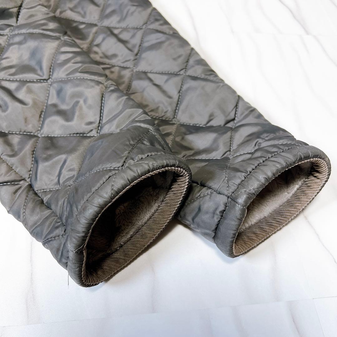 ラベンハム キルティングロングコート ボア フーディ グレー 38 英国製
