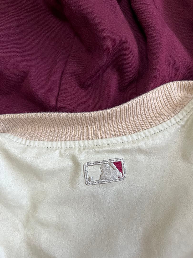 MLB レッドソックス スタジャン ブルゾン L アイボリー ワイン フード脱着