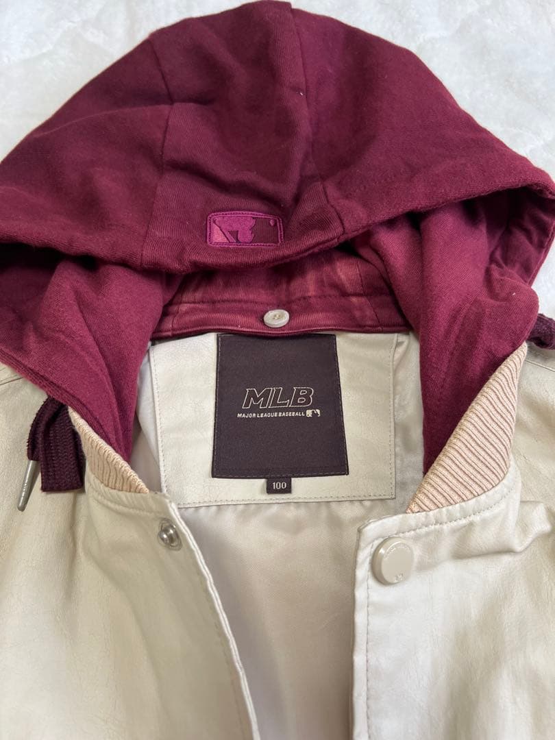 MLB レッドソックス スタジャン ブルゾン L アイボリー ワイン フード脱着