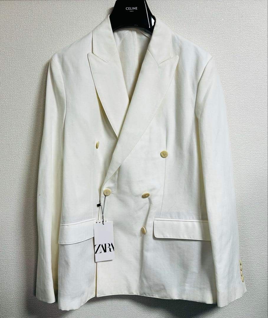 ZARA ホワイト ダブルブレスト テーラードジャケット EUR 48