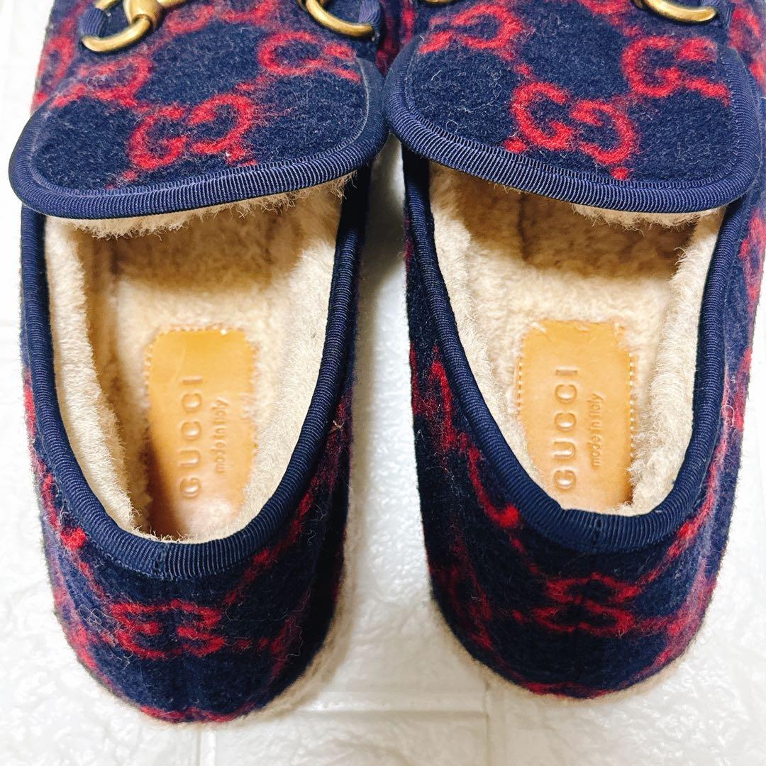 avi　極美品✨GUCCI ムートンシューズ　GG柄×ホースビット　ボア