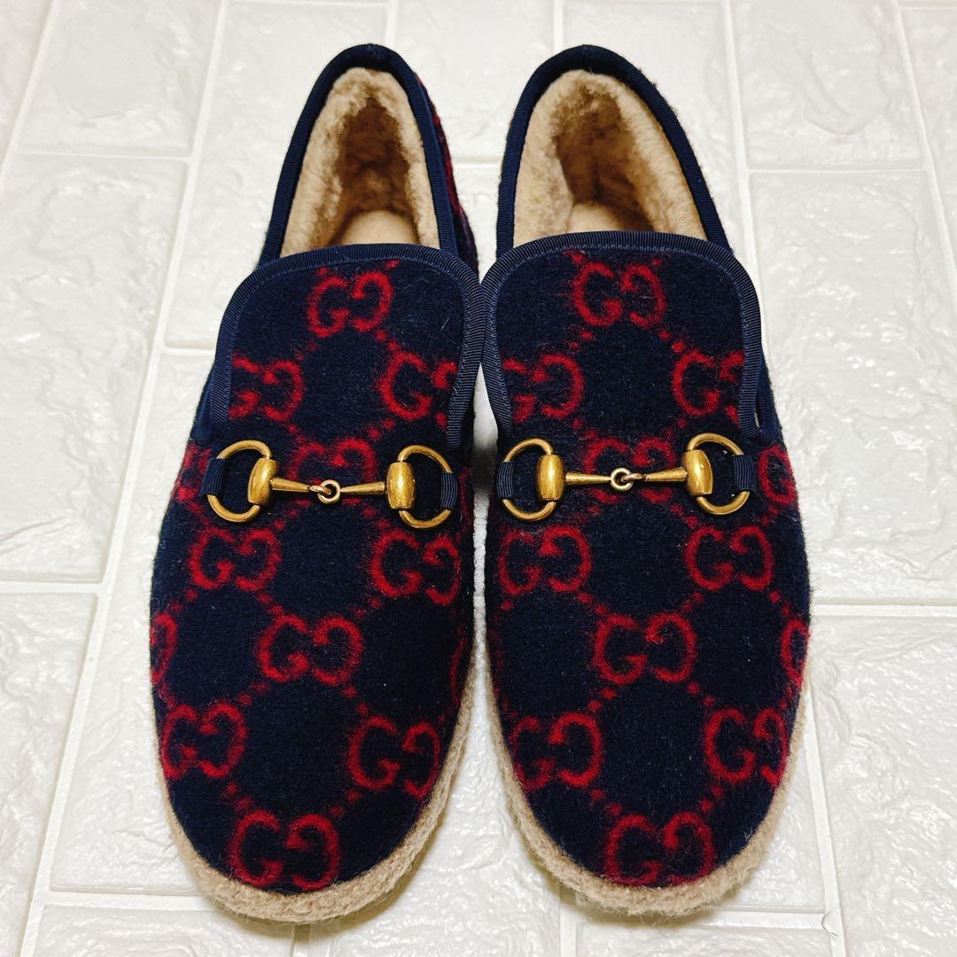 avi　極美品✨GUCCI ムートンシューズ　GG柄×ホースビット　ボア