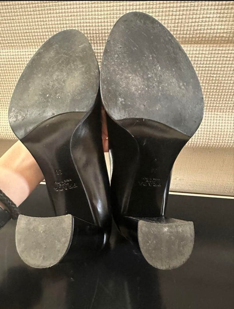 PRADA ブラックヒール 38 サイズ　チャンキーヒール