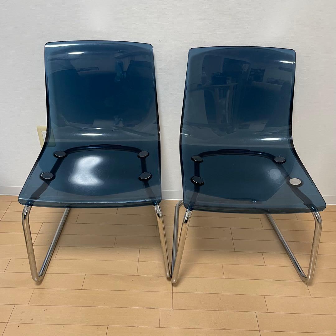 IKEA トービアス TOBIAS ダイニングチェア 2脚セット　クリア　ブルー