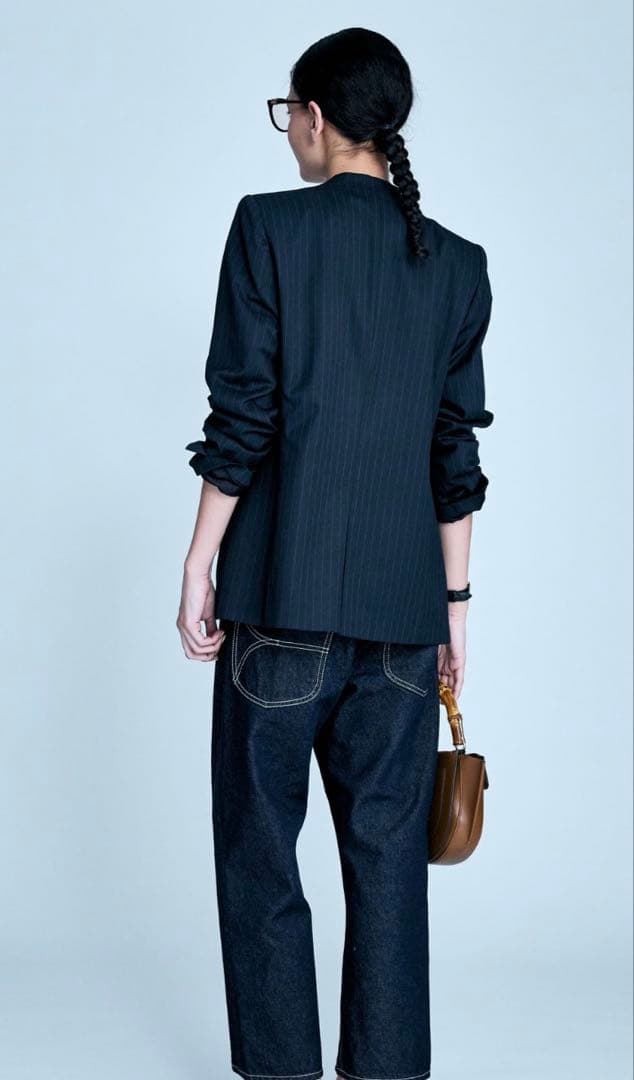 りなさま専用　BRILL ウールピンストライプジャケット　36 ネイビー