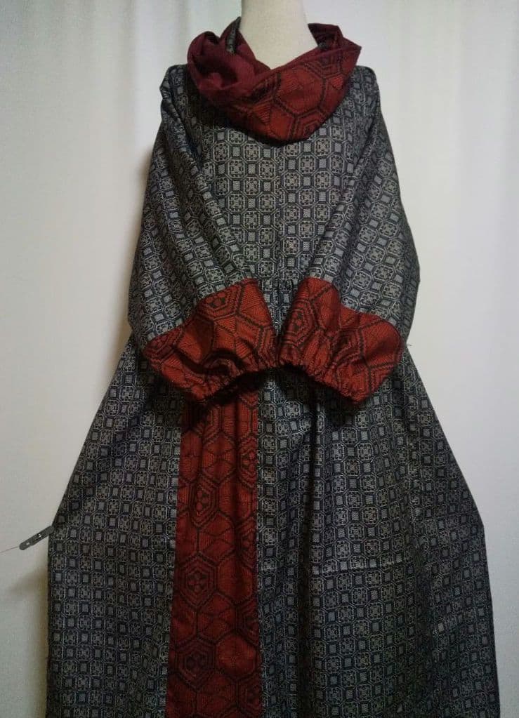 着物リメイク／ドルマン袖ワンピース★サイズLL