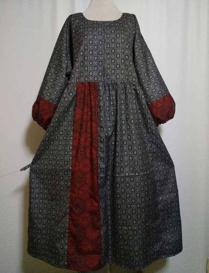 着物リメイク／ドルマン袖ワンピース★サイズLL