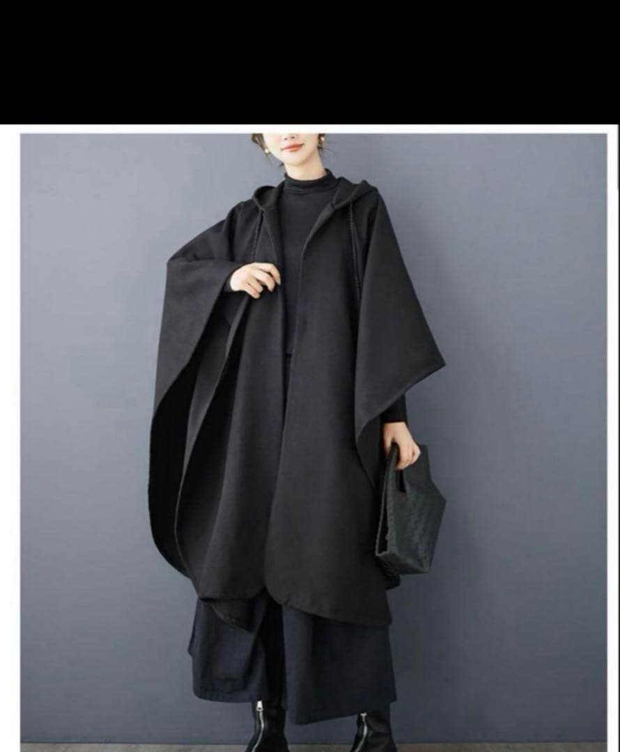 モード系　大きめ　高級感　立ちマント　アウター　羽織り　ポンチョ　コート