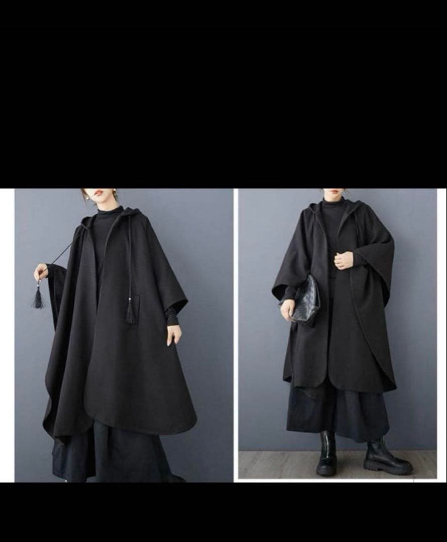 モード系　大きめ　高級感　立ちマント　アウター　羽織り　ポンチョ　コート