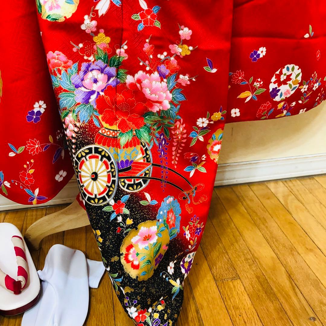 七五三七歳‼人気赤地に黒地金箔煌びやか際立つ❤️完全フルセット安心