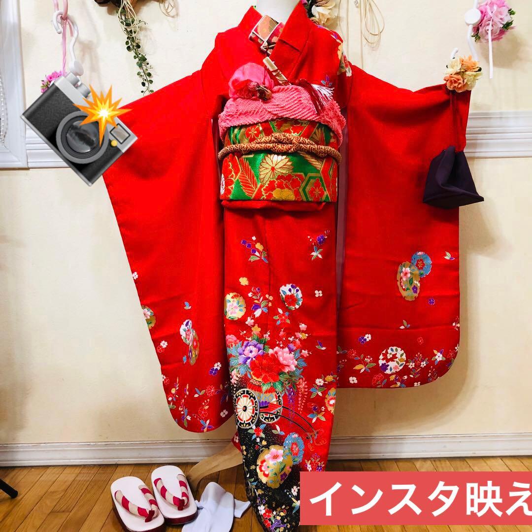 七五三七歳‼人気赤地に黒地金箔煌びやか際立つ❤️完全フルセット安心