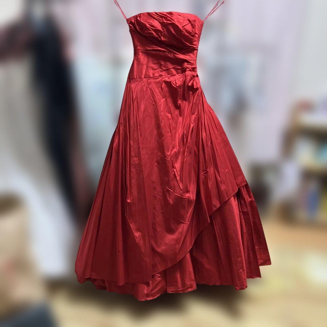 コサージュ付き真紅ロングドレス AIMER