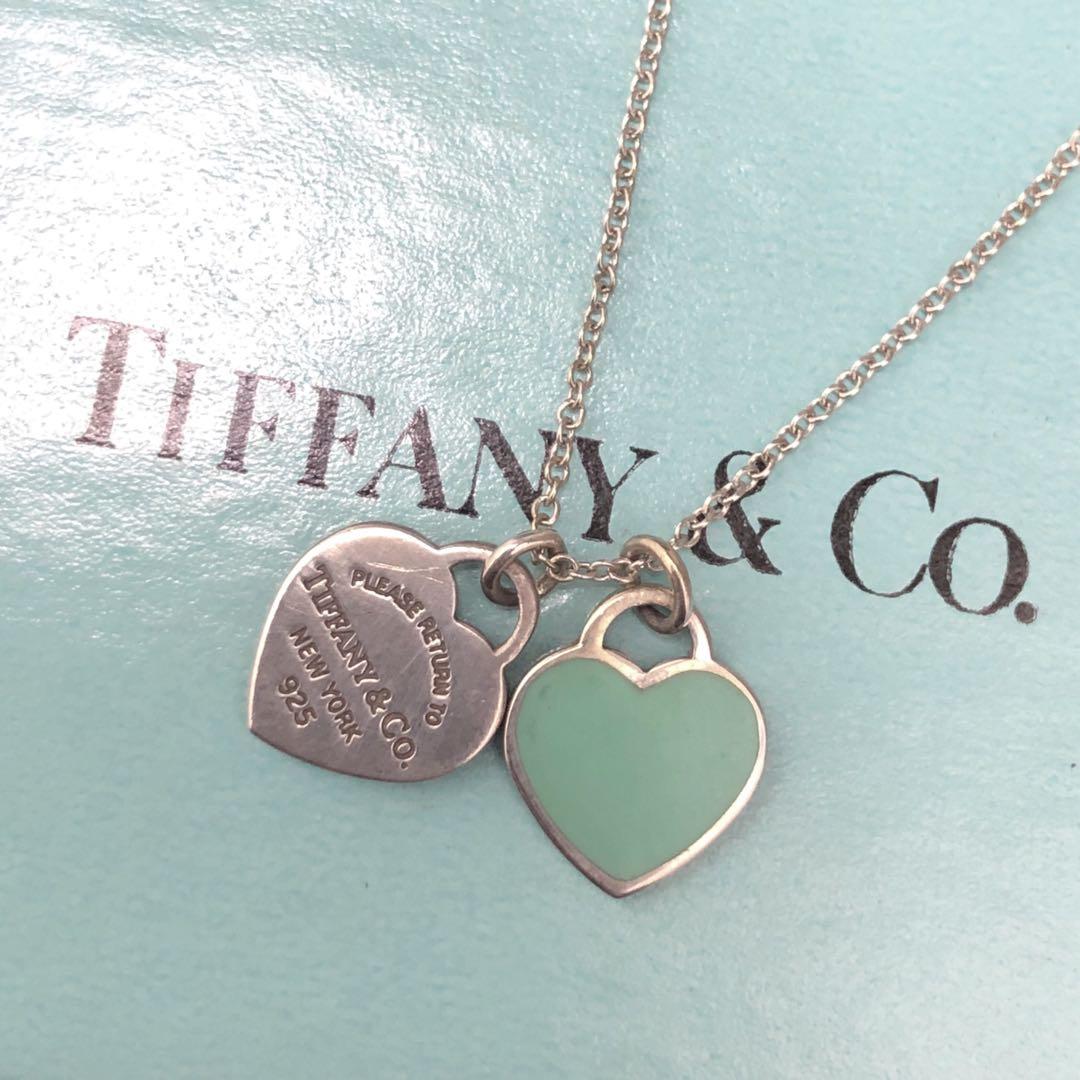 (C011607)Tiffany リターントゥグリーンダブル ハートネックレス