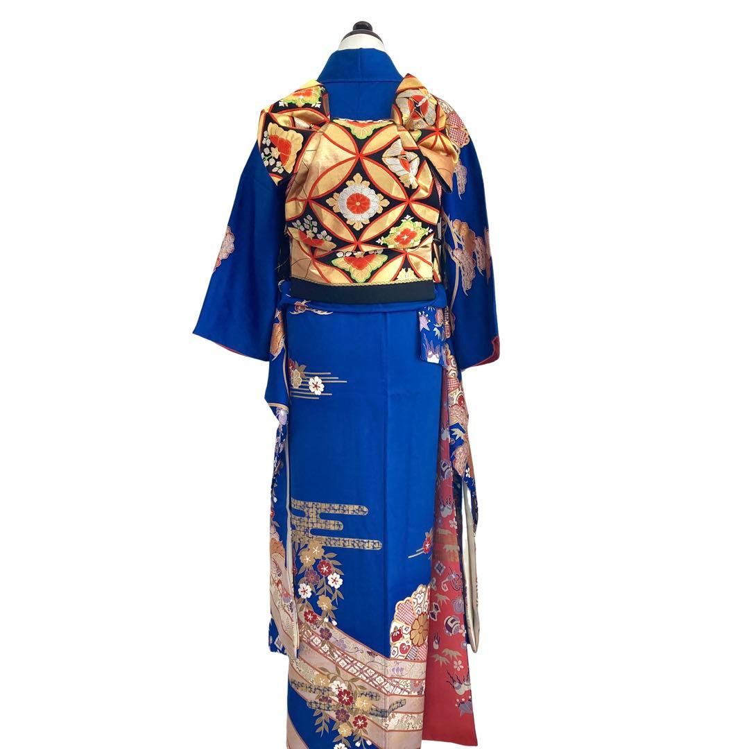 ™️ 青　古典柄　宝尽くし　振袖4点セット‼️お振袖セット‼️NO92