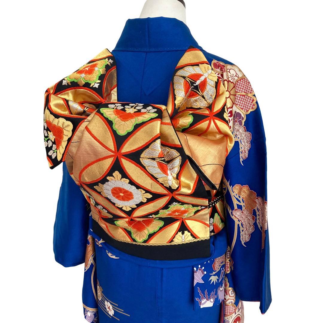 ™️ 青　古典柄　宝尽くし　振袖4点セット‼️お振袖セット‼️NO92