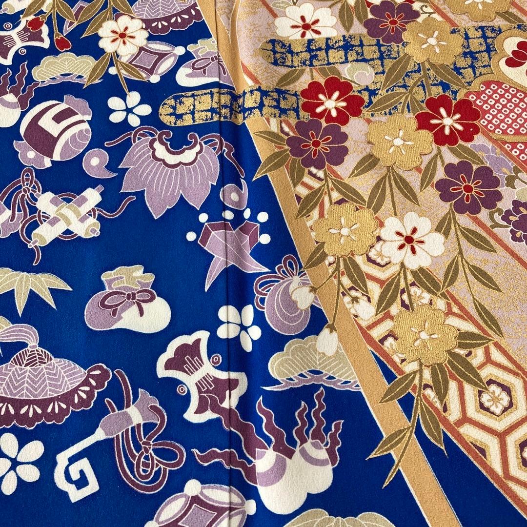 ™️ 青　古典柄　宝尽くし　振袖4点セット‼️お振袖セット‼️NO92