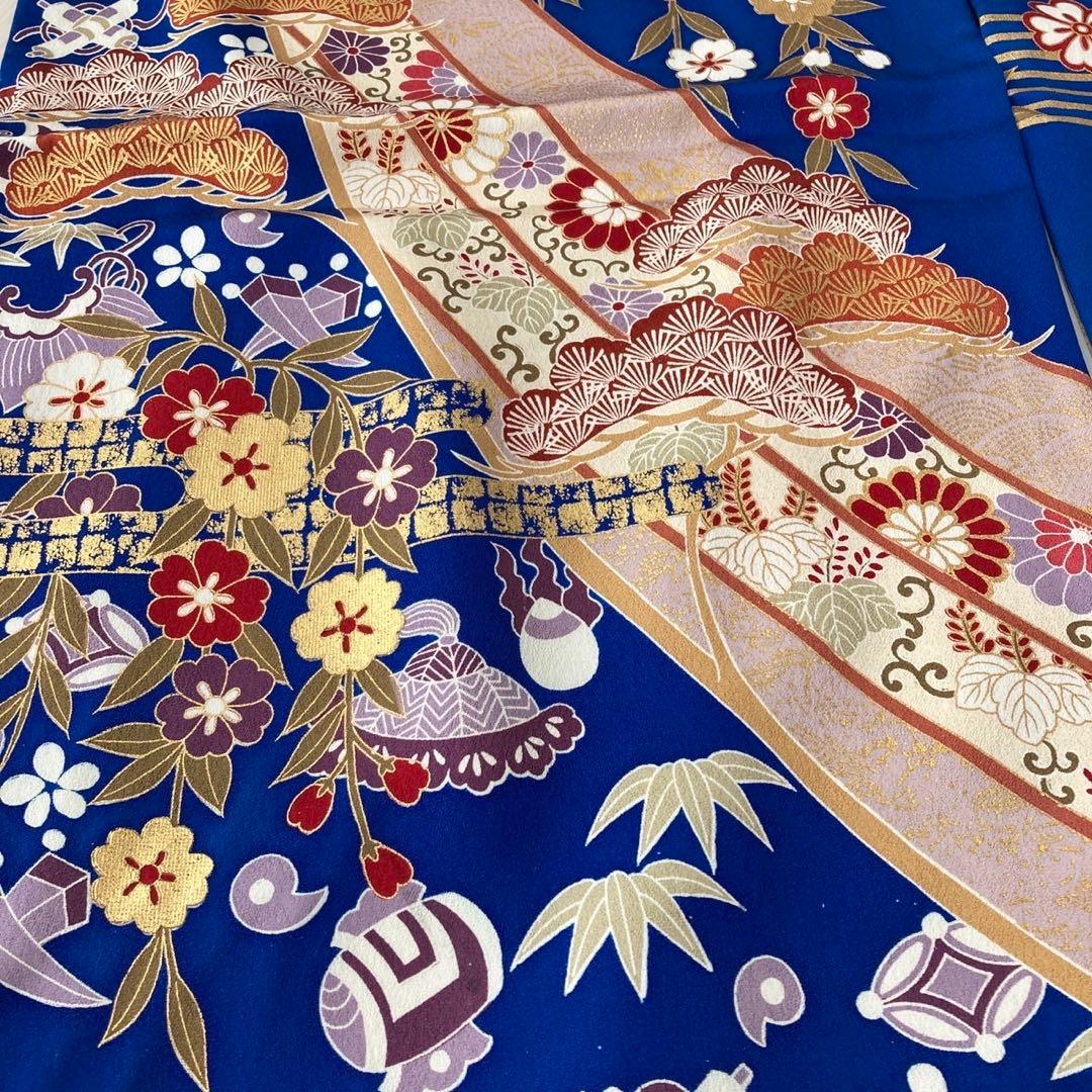 ™️ 青　古典柄　宝尽くし　振袖4点セット‼️お振袖セット‼️NO92