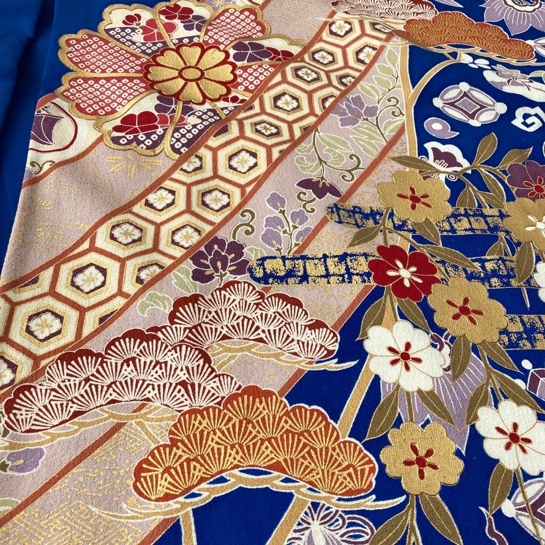 ™️ 青　古典柄　宝尽くし　振袖4点セット‼️お振袖セット‼️NO92
