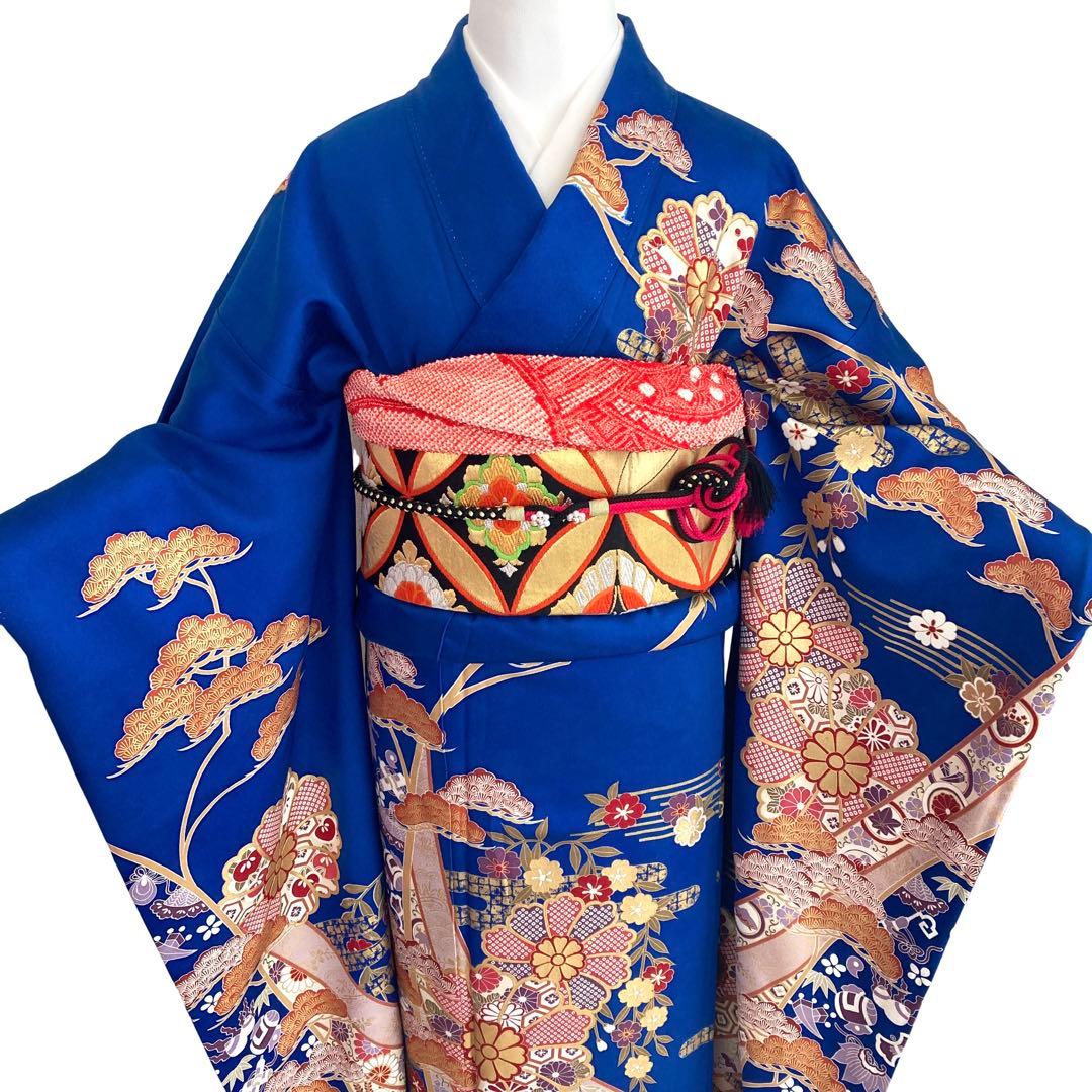 ™️ 青　古典柄　宝尽くし　振袖4点セット‼️お振袖セット‼️NO92