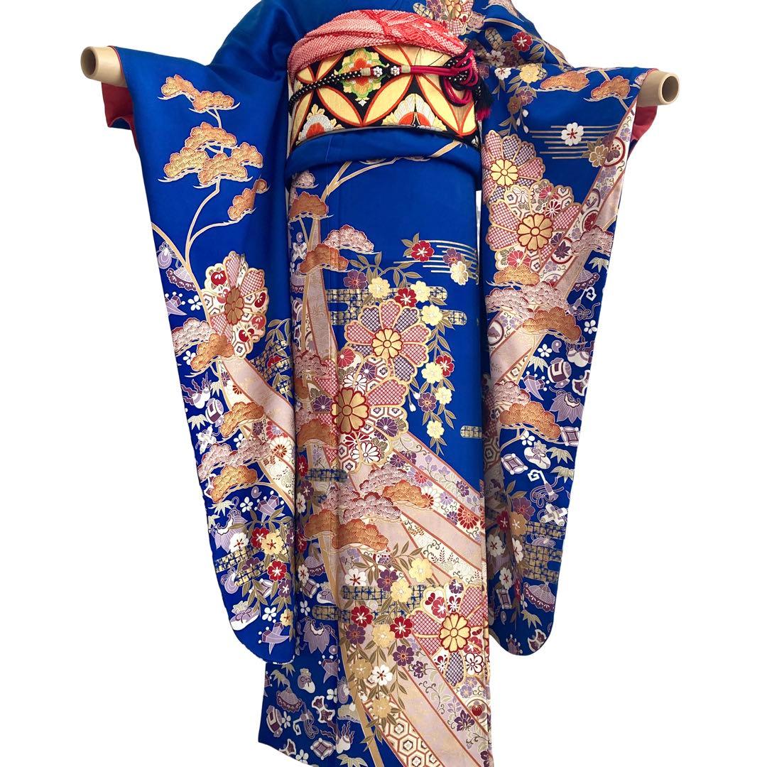 ™️ 青　古典柄　宝尽くし　振袖4点セット‼️お振袖セット‼️NO92