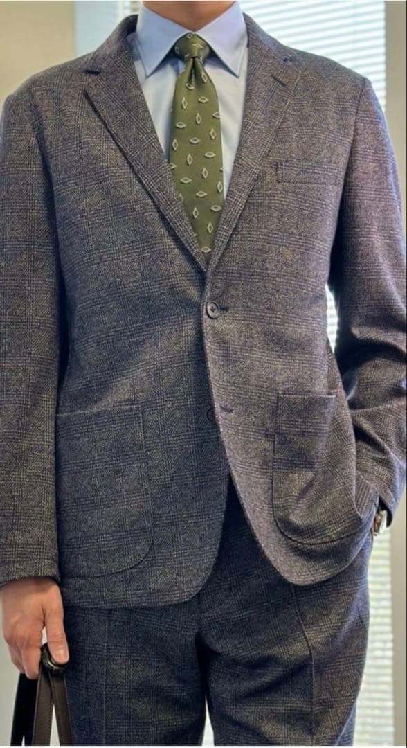 【未使用タグ付】金のパジャマスーツプレミアム ウールジャージ 紺グレンチェックL