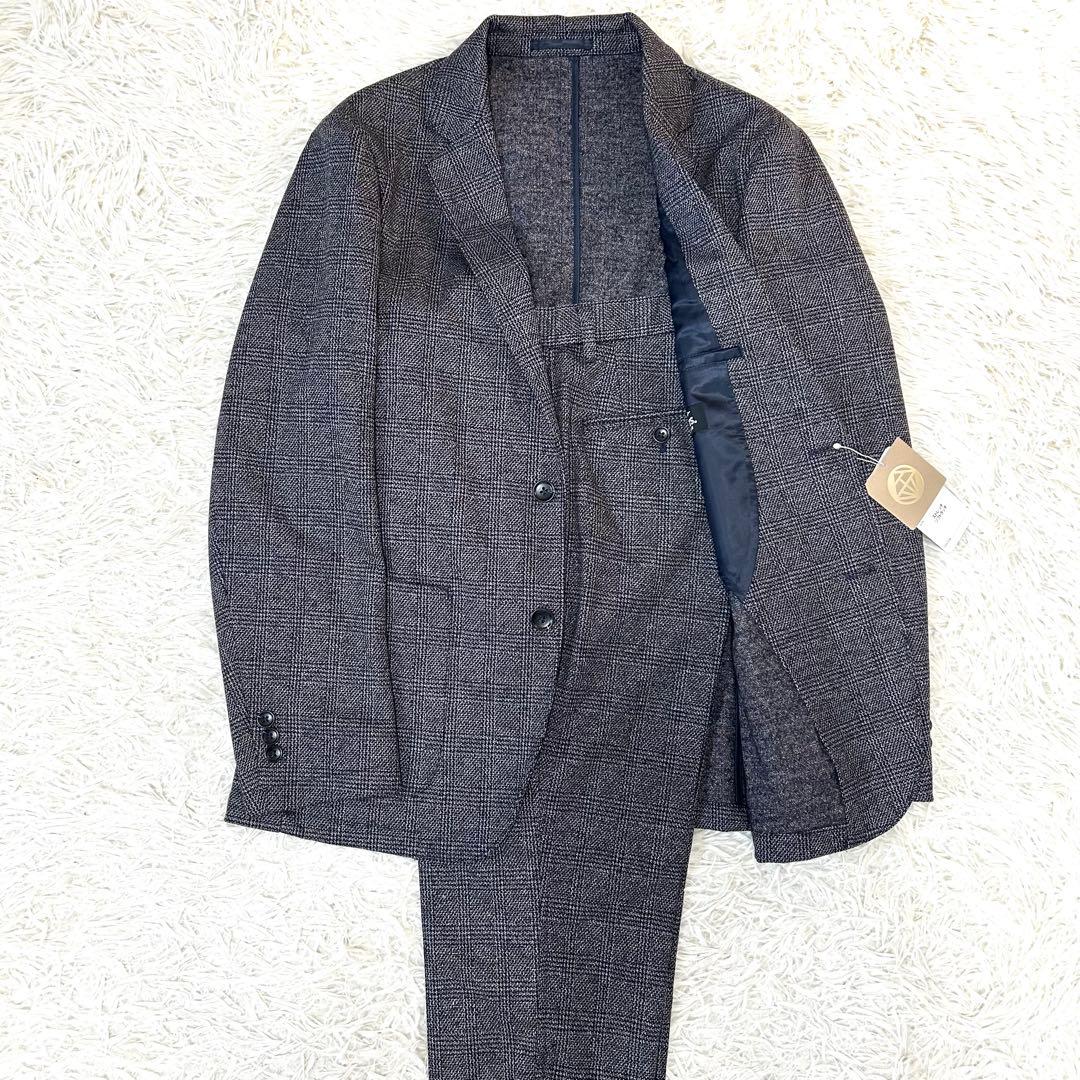 【未使用タグ付】金のパジャマスーツプレミアム ウールジャージ 紺グレンチェックL