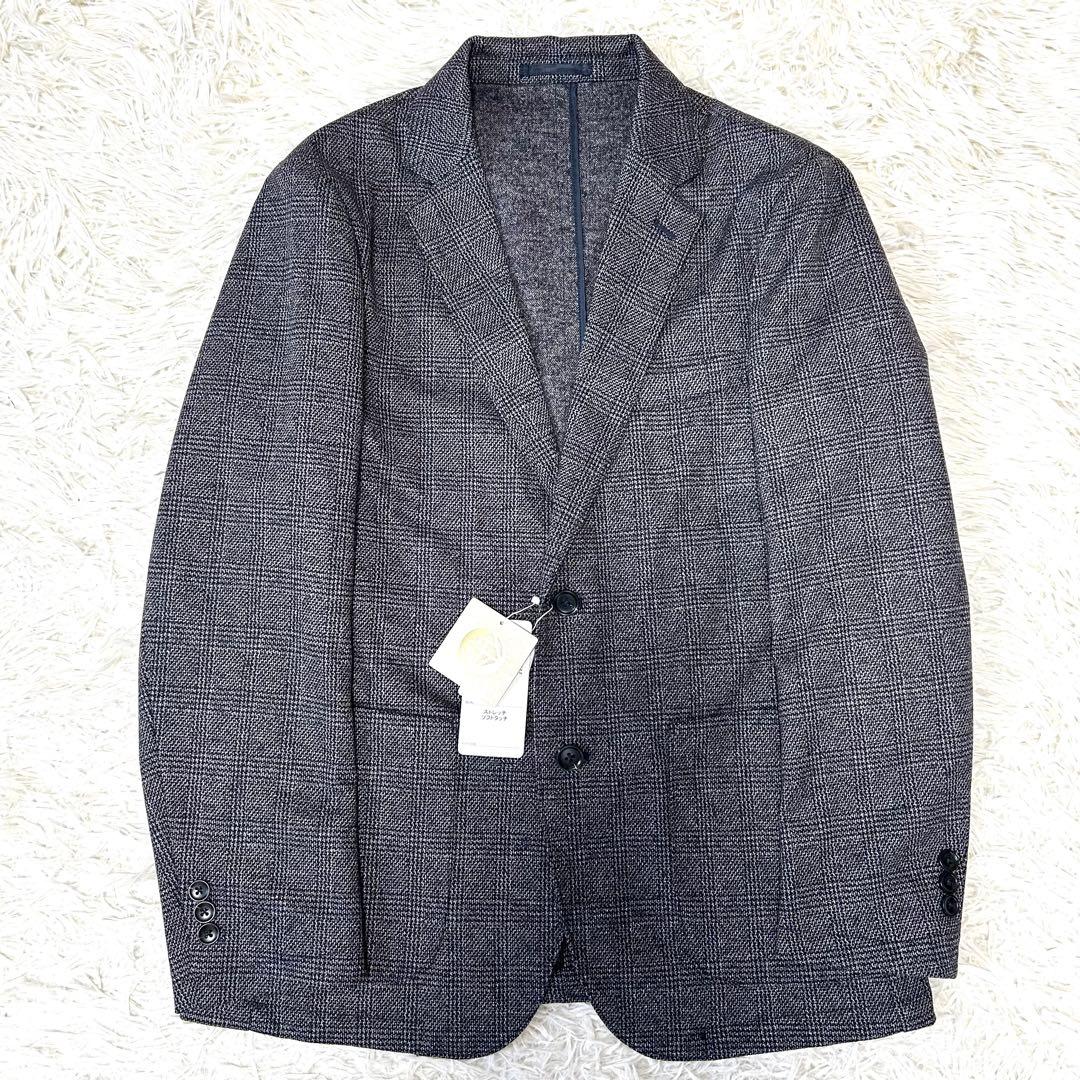 【未使用タグ付】金のパジャマスーツプレミアム ウールジャージ 紺グレンチェックL