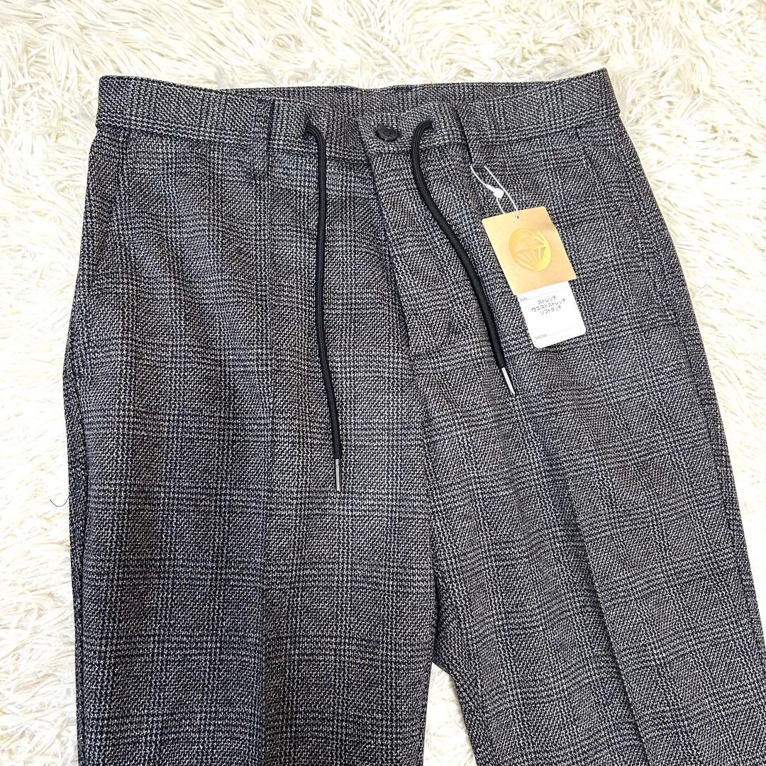 【未使用タグ付】金のパジャマスーツプレミアム ウールジャージ 紺グレンチェックL